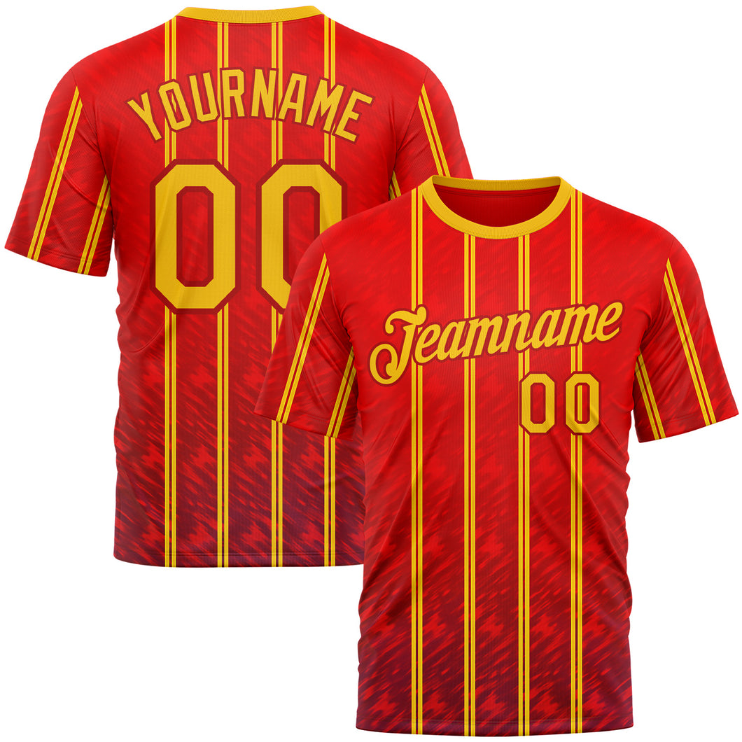 Custom Red Yellow 3D Pattern Design Spain Stripe Sport Wear Performance T-Shirt