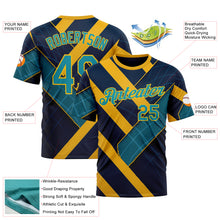 Загрузить изображение в средство просмотра галереи, Custom Blue Teal-Yellow 3D Pattern Design Brazil Geometric Shape Sport Wear Performance T-Shirt
