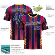 Загрузить изображение в средство просмотра галереи, Custom Red Thunder Blue Blue-Yellow 3D Pattern Design Stripe Sport Wear Performance T-Shirt
