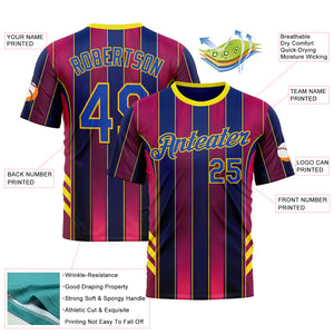 Custom Red Thunder Blue Blue-Yellow 3D Pattern Design Stripe Sport Wear Performance T-Shirt