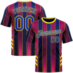 Custom Red Thunder Blue Blue-Yellow 3D Pattern Design Stripe Sport Wear Performance T-Shirt