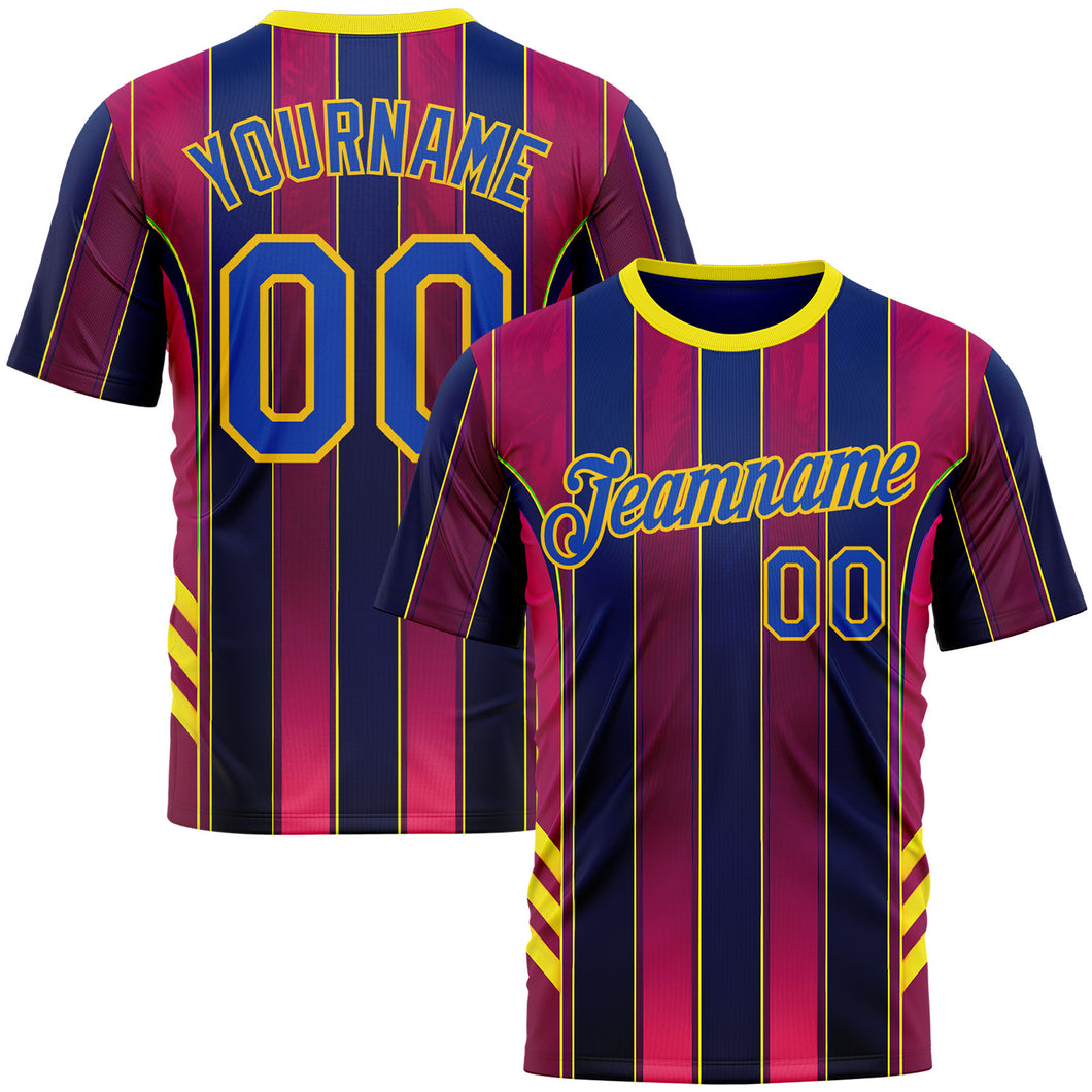 Custom Red Thunder Blue Blue-Yellow 3D Pattern Design Stripe Sport Wear Performance T-Shirt
