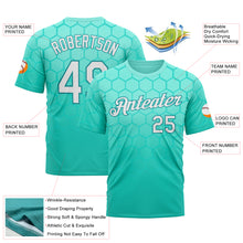 Загрузить изображение в средство просмотра галереи, Custom Green White-Teal 3D Pattern Design Geometric Honeycomb Shape Sport Wear Performance T-Shirt
