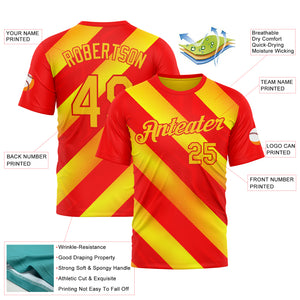 Custom Red Yellow-Fire Red 3D Pattern Design Spain Stripe Sport Wear Performance T-Shirt