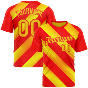 Custom Red Yellow-Fire Red 3D Pattern Design Spain Stripe Sport Wear Performance T-Shirt