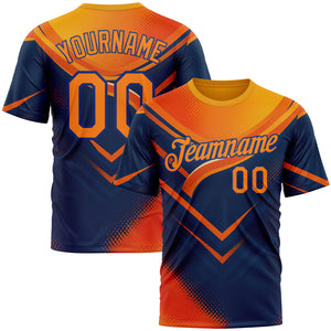 Custom Yellow Bay Orange Blue-Royal 3D Pattern Design Neon Arrow Sport Wear Performance T-Shirt