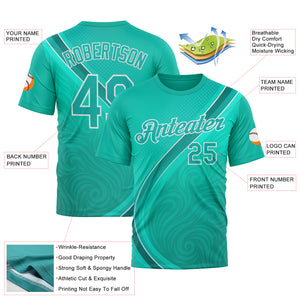 Custom Green Aqua-White 3D Pattern Design Sport Wear Performance T-Shirt