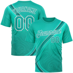 Custom Green Aqua-White 3D Pattern Design Sport Wear Performance T-Shirt