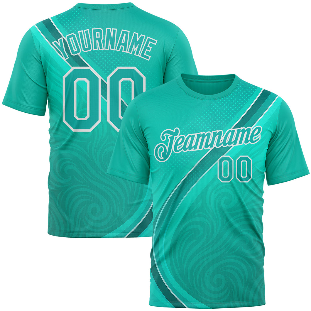 Custom Green Aqua-White 3D Pattern Design Sport Wear Performance T-Shirt