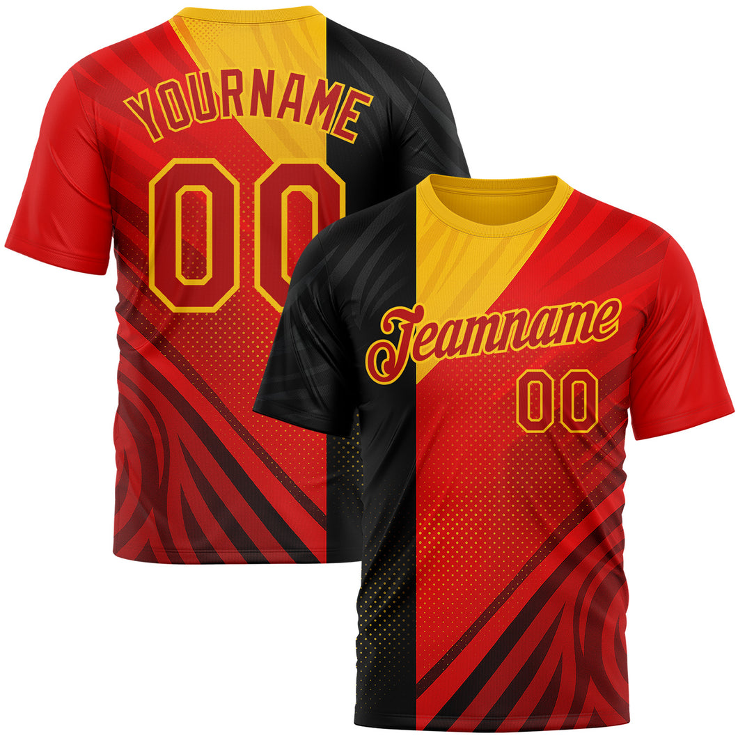 Custom Red Black-Yellow 3D Pattern Design Germany Sport Wear Performance T-Shirt