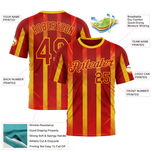 Custom Red Yellow 3D Pattern Design Spain Stripe Sport Wear Performance T-Shirt