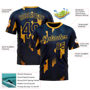 Custom Blue Navy-Yellow 3D Pattern Design Geometric Shape Stripe Sport Wear Performance T-Shirt