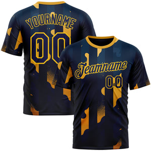 Custom Blue Navy-Yellow 3D Pattern Design Geometric Shape Stripe Sport Wear Performance T-Shirt