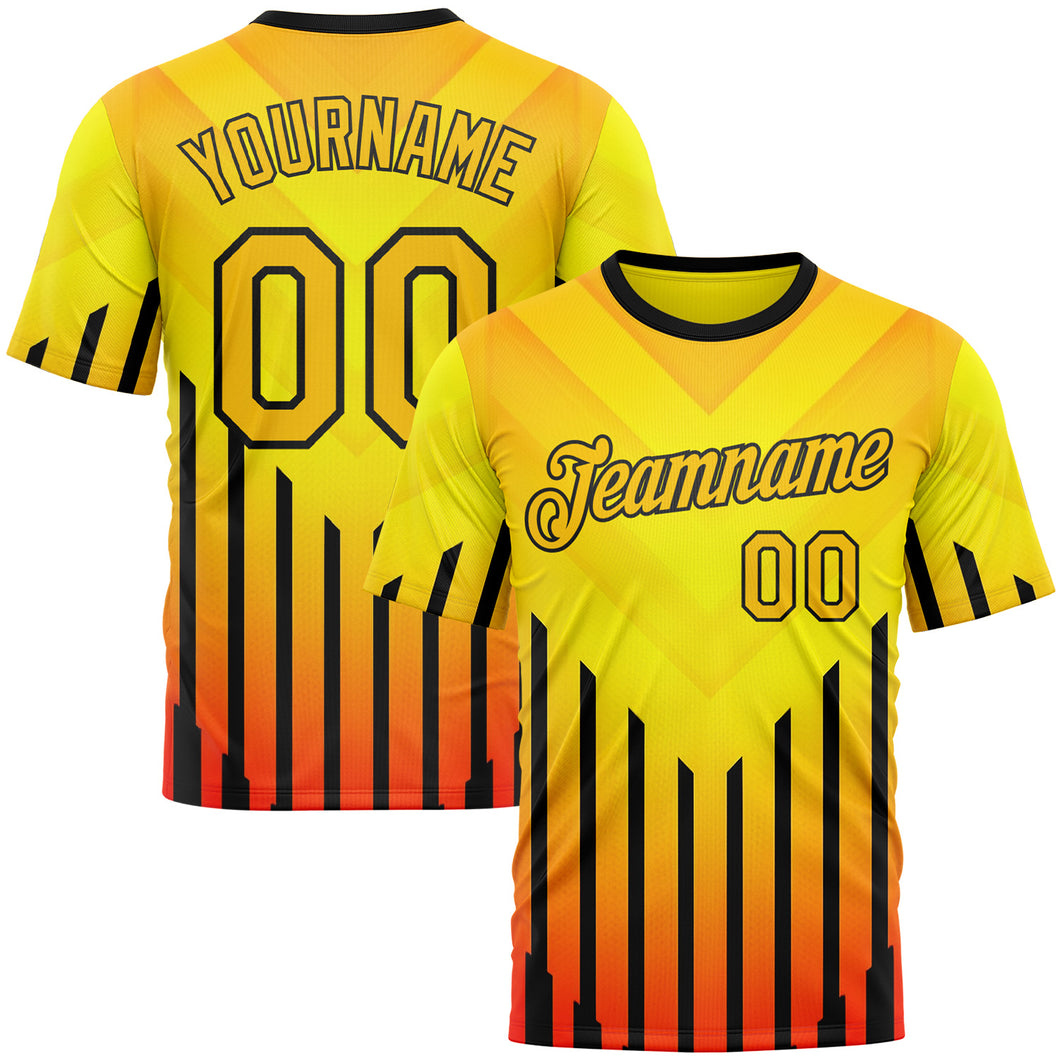 Custom Yellow Red-Black 3D Pattern Design Gradient Geometric Shape Stripe Sport Wear Performance T-Shirt