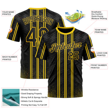 Custom Black Yellow 3D Pattern Design Germany Stripe Sport Wear Performance T-Shirt