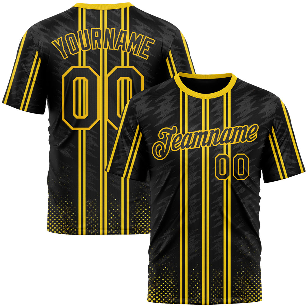 Custom Black Yellow 3D Pattern Design Germany Stripe Sport Wear Performance T-Shirt