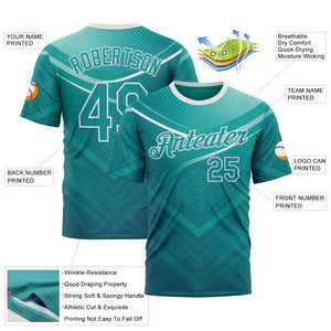 Custom Green Teal-White 3D Pattern Design Arrow Sport Wear Performance T-Shirt