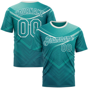 Custom Green Teal-White 3D Pattern Design Arrow Sport Wear Performance T-Shirt