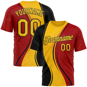 Custom Red Yellow-White 3D Pattern Design Germany Sport Wear Performance T-Shirt