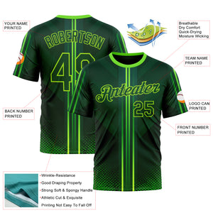 Custom Green Neon Green 3D Pattern Design Gradient Stripe Sport Wear Performance T-Shirt