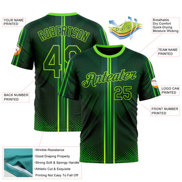 Custom Green Neon Green 3D Pattern Design Gradient Stripe Sport Wear Performance T-Shirt