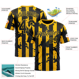 Custom Yellow Black 3D Pattern Design Stripe Sport Wear Performance T-Shirt