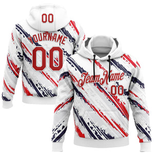 Custom Stitched White Red-Navy 3D Pattern Design American Inspired Graffiti Splash Sports Wear Pullover Sweatshirt Hoodie