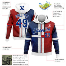 Load image into Gallery viewer, Custom Stitched White Royal Blue-Red 3D Pattern Design American Inspired Geometric Shape Sports Wear Pullover Sweatshirt Hoodie
