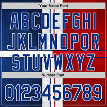 Load image into Gallery viewer, Custom Stitched White Royal Blue-Red 3D Pattern Design American Inspired Geometric Shape Sports Wear Pullover Sweatshirt Hoodie
