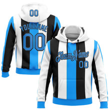 Load image into Gallery viewer, Custom Stitched White Powder Blue Black-Blue 3D Pattern Design Argentine Inspired Stripe Sports Wear Pullover Sweatshirt Hoodie

