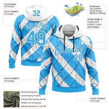 Load image into Gallery viewer, Custom Stitched White Sky Blue Black-Blue 3D Pattern Design Argentine Inspired Geometric Tribal Shape Sports Wear Pullover Sweatshirt Hoodie
