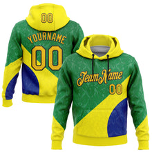 Load image into Gallery viewer, Custom Stitched Green Yellow Blue-Black 3D Pattern Design Brazil Inspired Subtle Sports Wear Pullover Sweatshirt Hoodie
