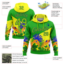 Load image into Gallery viewer, Custom Stitched Green Neon Green Yellow-Royal 3D Pattern Design Brazil Inspired Tropical Plants Sports Wear Pullover Sweatshirt Hoodie
