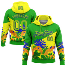 Load image into Gallery viewer, Custom Stitched Green Neon Green Yellow-Royal 3D Pattern Design Brazil Inspired Tropical Plants Sports Wear Pullover Sweatshirt Hoodie
