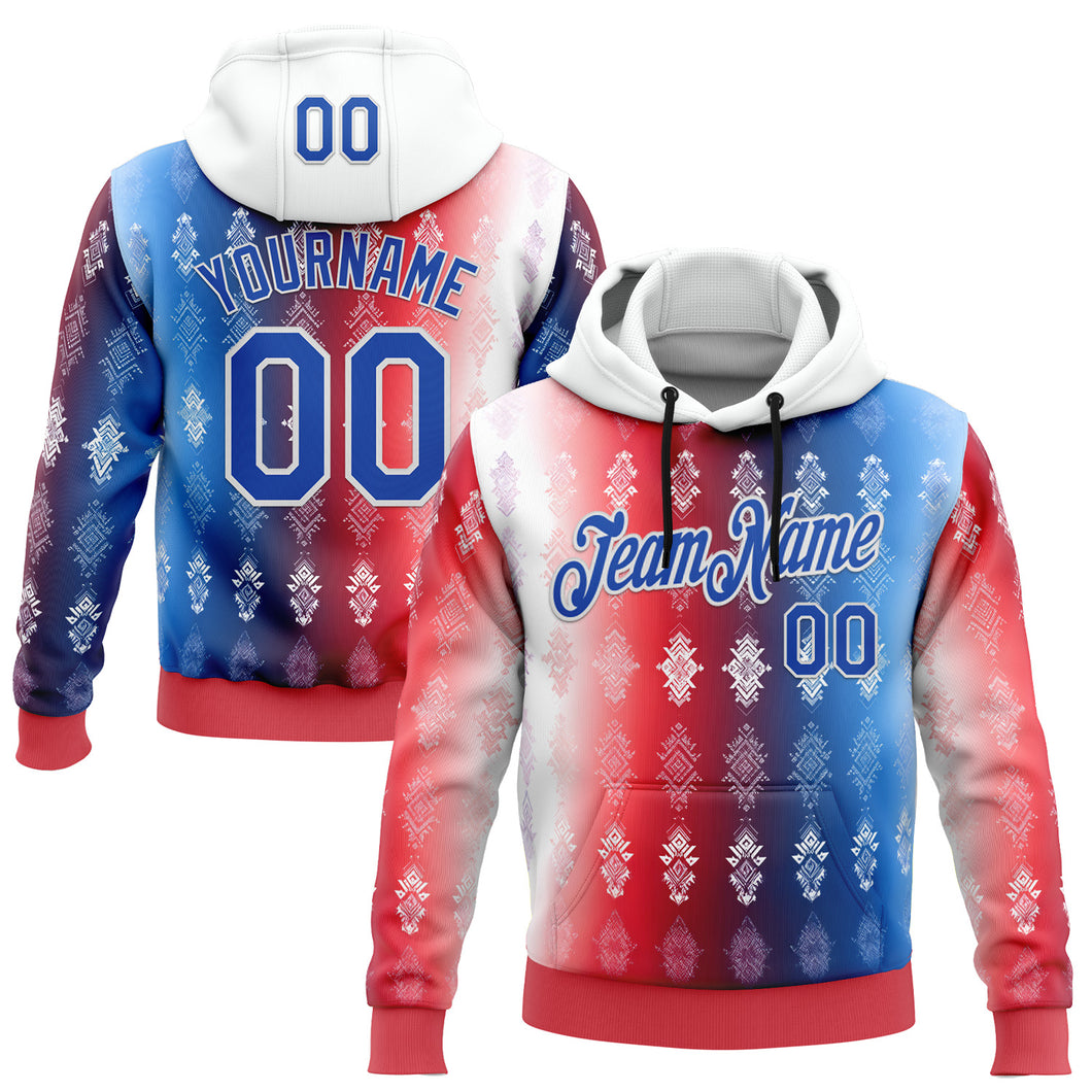Custom Stitched Red Thunder Blue-White 3D Pattern Design American Inspired Geometric Tribal Shape Sports Wear Pullover Sweatshirt Hoodie