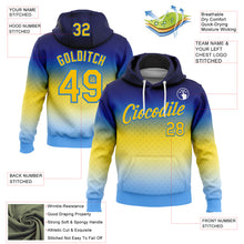 Load image into Gallery viewer, Custom Stitched Blue Yellow-Powder Blue 3D Pattern Design Argentine Inspired Gradient Sports Wear Pullover Sweatshirt Hoodie
