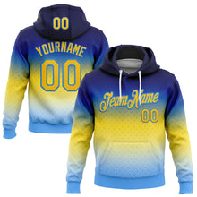 Load image into Gallery viewer, Custom Stitched Blue Yellow-Powder Blue 3D Pattern Design Argentine Inspired Gradient Sports Wear Pullover Sweatshirt Hoodie
