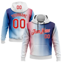 Load image into Gallery viewer, Custom Stitched White Fire Red-Blue 3D Pattern Design American Inspired Gradien Geometric Honeycomb Shape Sports Wear Pullover Sweatshirt Hoodie
