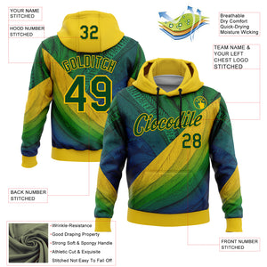 Custom Stitched Yellow Green 3D Pattern Design Brazil Inspired Tribal Sports Wear Pullover Sweatshirt Hoodie