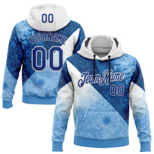 Load image into Gallery viewer, Custom Stitched Blue Royal-White 3D Pattern Design Argentine Inspired Geometric Floral Watercolor Sports Wear Pullover Sweatshirt Hoodie
