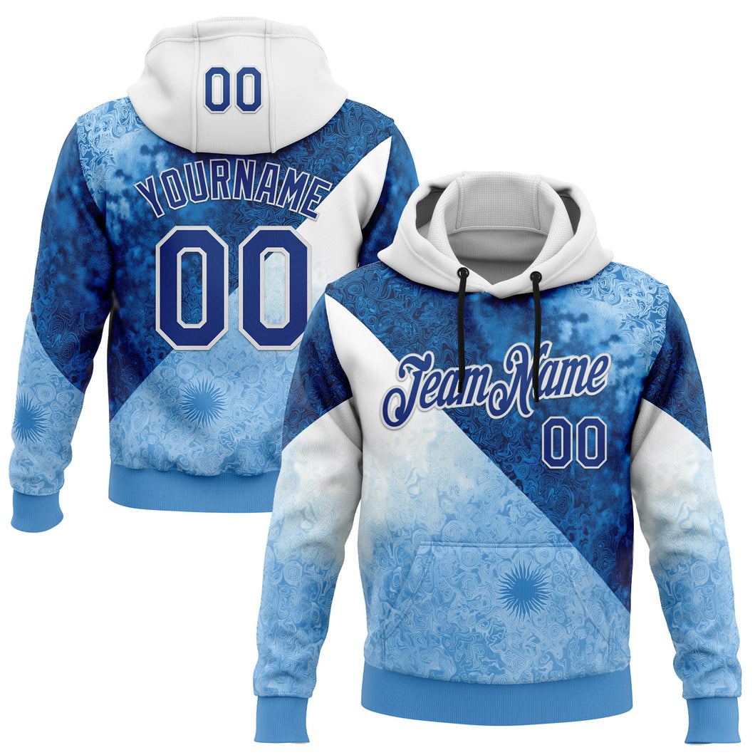 Custom Stitched Blue Royal-White 3D Pattern Design Argentine Inspired Geometric Floral Watercolor Sports Wear Pullover Sweatshirt Hoodie