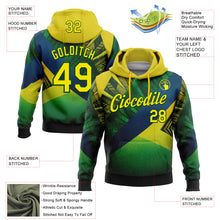 Load image into Gallery viewer, Custom Stitched Green Light Yellow-Blue 3D Pattern Design Brazil Inspired Geometric Tribal Sports Wear Pullover Sweatshirt Hoodie
