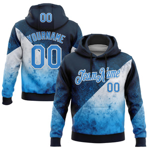 Custom Stitched Blue Powder Blue-White 3D Pattern Design Argentine Inspired Geometric Tribal Watercolor Sports Wear Pullover Sweatshirt Hoodie