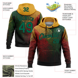 Custom Stitched Yellow Kelly Green Red-Black 3D Pattern Design Brazil Mexico Inspired Geometric Tribal Sports Wear Pullover Sweatshirt Hoodie