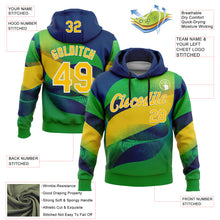 Load image into Gallery viewer, Custom Stitched Green Yellow Blue-White 3D Pattern Design Brazil Inspired Geometric Shape Sports Wear Pullover Sweatshirt Hoodie
