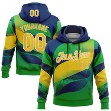 Load image into Gallery viewer, Custom Stitched Green Yellow Blue-White 3D Pattern Design Brazil Inspired Geometric Shape Sports Wear Pullover Sweatshirt Hoodie

