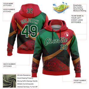 Custom Stitched Red Green-White 3D Pattern Design Mexico Geometric Tribal Sports Wear Pullover Sweatshirt Hoodie