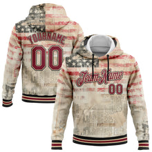 Load image into Gallery viewer, Custom Stitched City Cream Crimson-Black 3D American Flag Retro Distressed Grunge Sports Pullover Sweatshirt Hoodie
