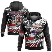 Load image into Gallery viewer, Custom Stitched Black Vintage USA Flag Crimson-White 3D American Flag Retro Distressed Eagle Grunge Sports Pullover Sweatshirt Hoodie
