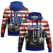 Load image into Gallery viewer, Custom Stitched City Cream Royal Red-White 3D American Flag Retro Distressed Grunge Sports Pullover Sweatshirt Hoodie
